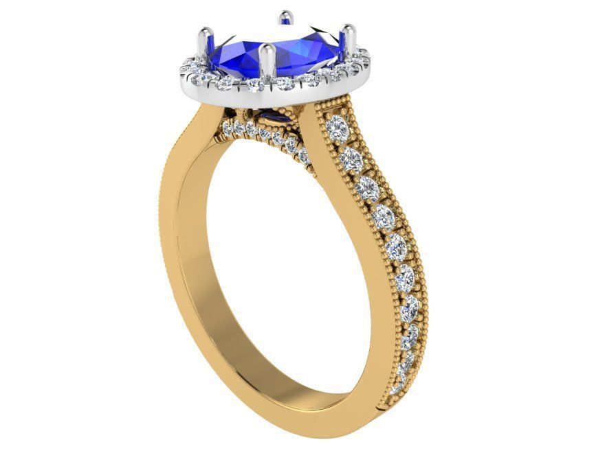 Oval blue stone diamond ring 3367 3D print model 3D print model_1