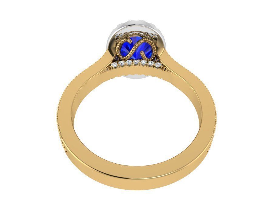 Oval blue stone diamond ring 3367 3D print model 3D print model_3