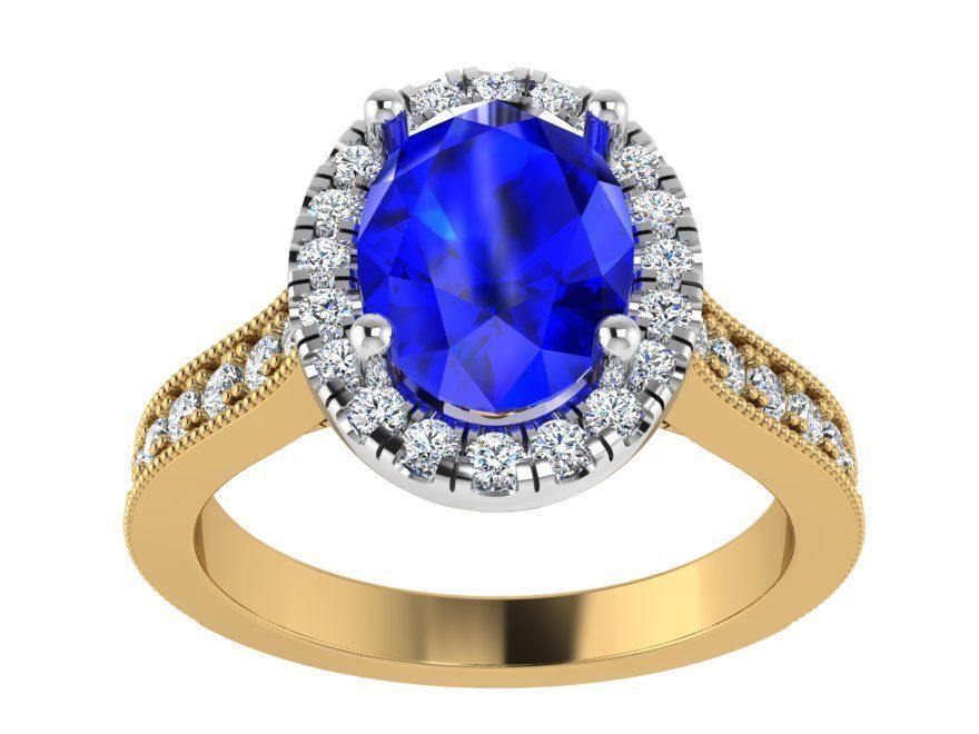 Oval blue stone diamond ring 3367 3D print model 3D print model_2