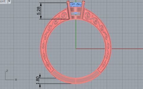 Textured diamond signet ring 3370 3D print model 3D print model_5