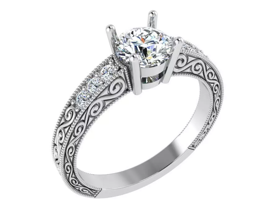 Textured diamond signet ring 3370 3D print model 3D print model_0