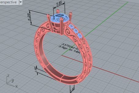 Textured diamond signet ring 3370 3D print model 3D print model_7