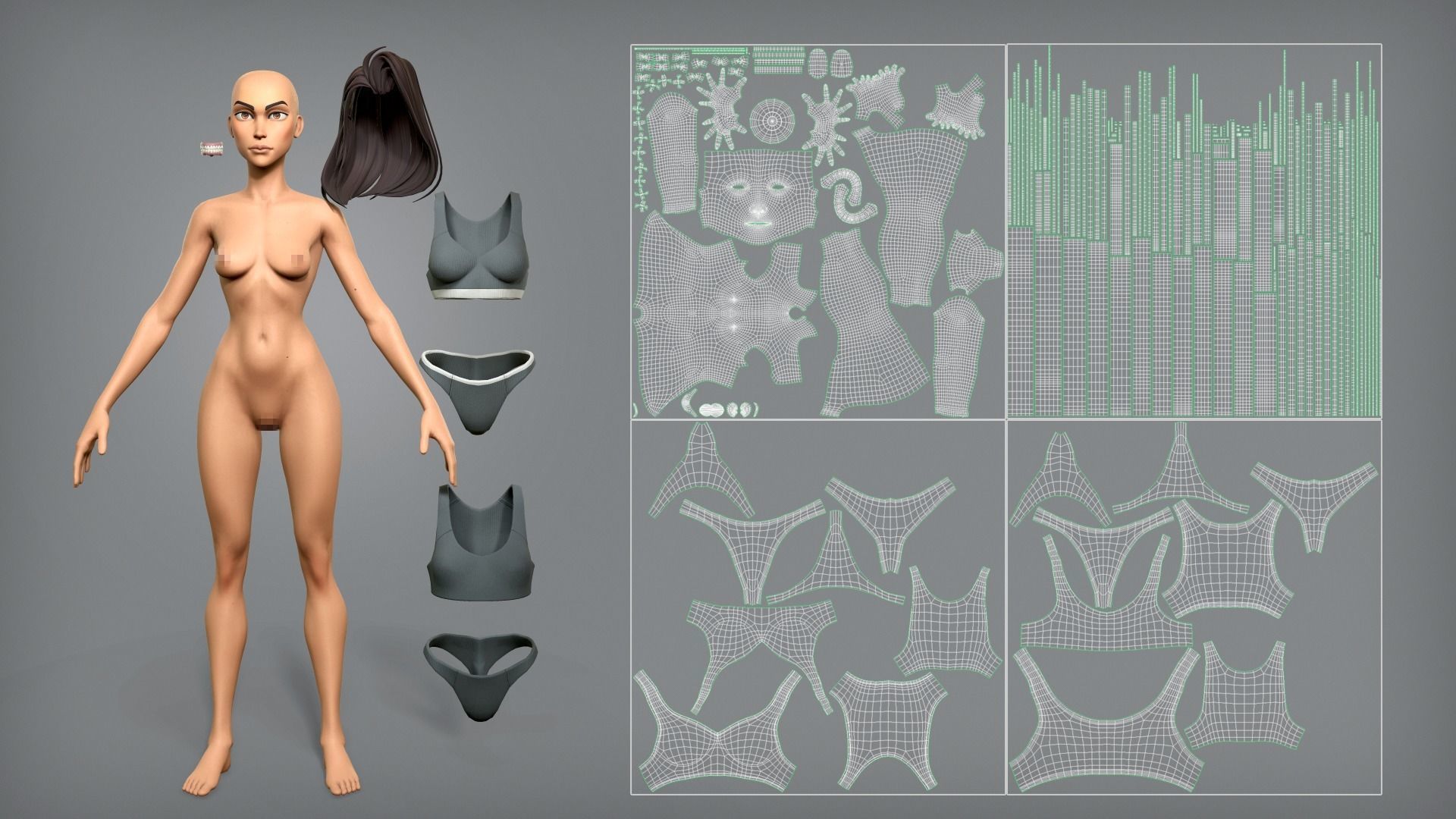 Cartoon female character Sarah base mesh Low-poly 3D model_13