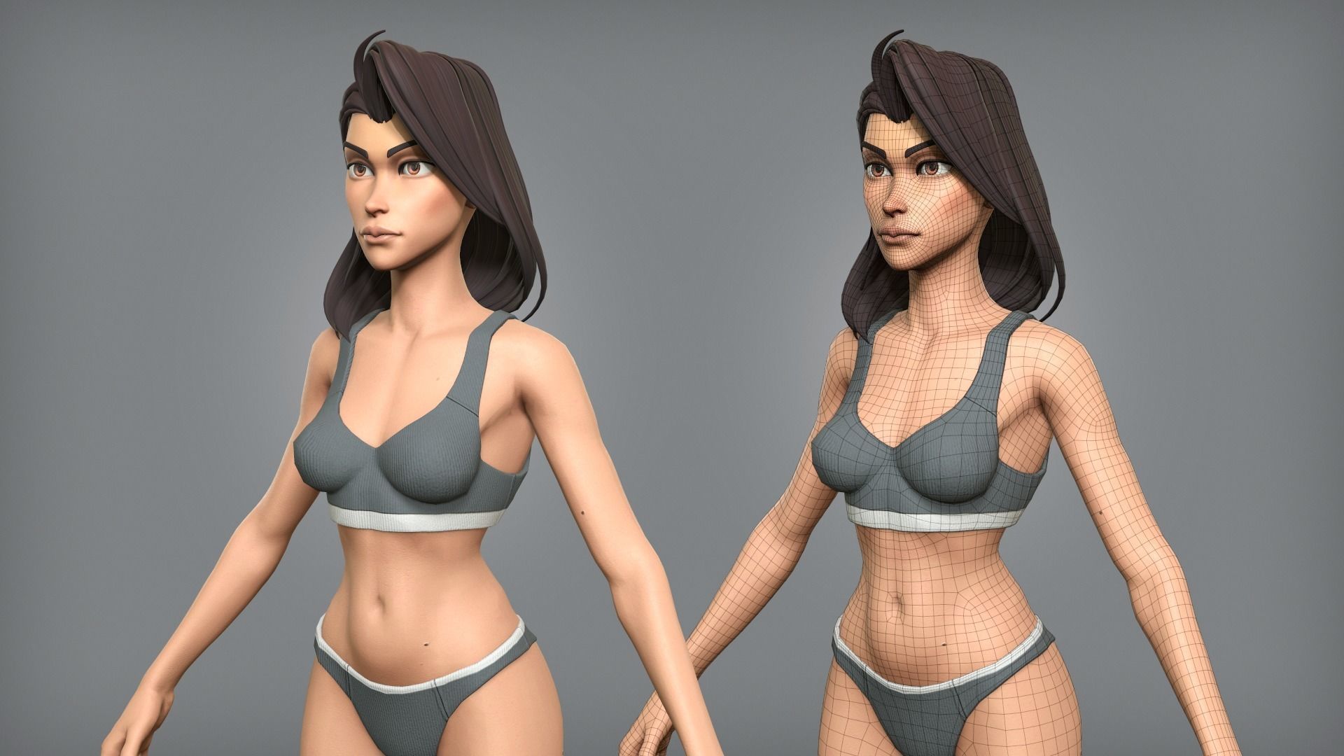 Cartoon female character Sarah base mesh Low-poly 3D model_11