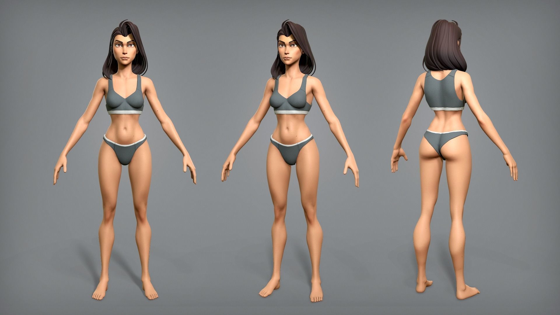 Cartoon female character Sarah base mesh Low-poly 3D model_2