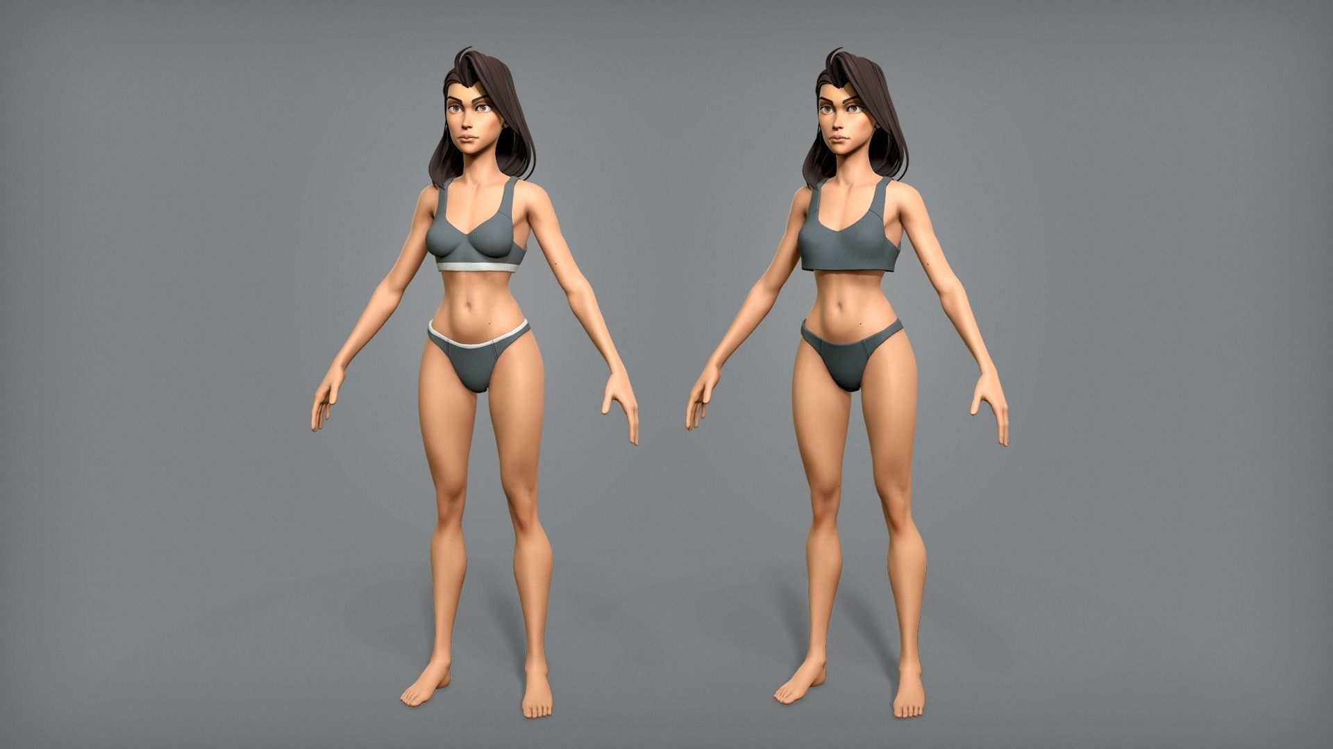 Cartoon female character Sarah base mesh Low-poly 3D model_10