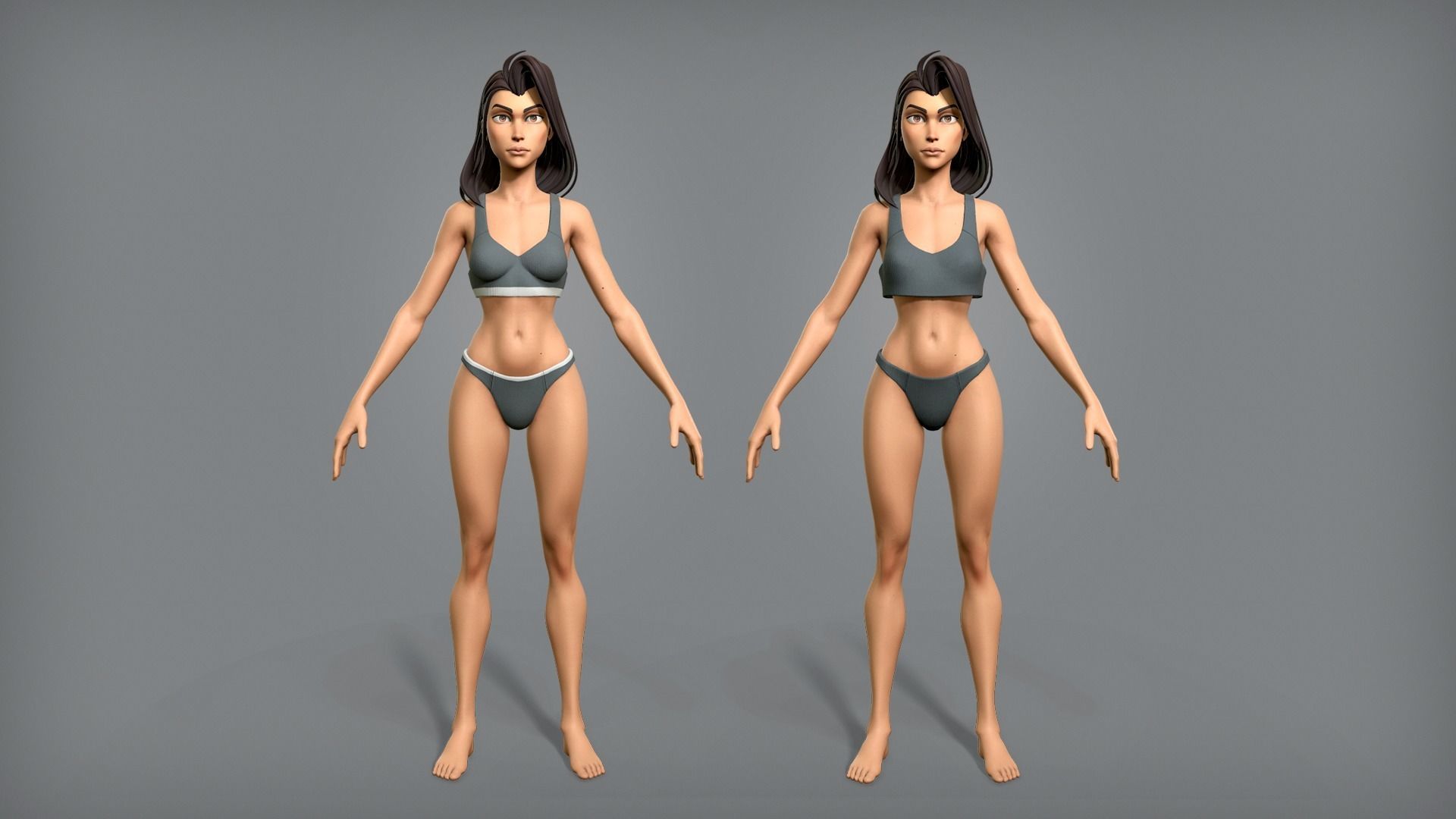 Cartoon female character Sarah base mesh Low-poly 3D model_9
