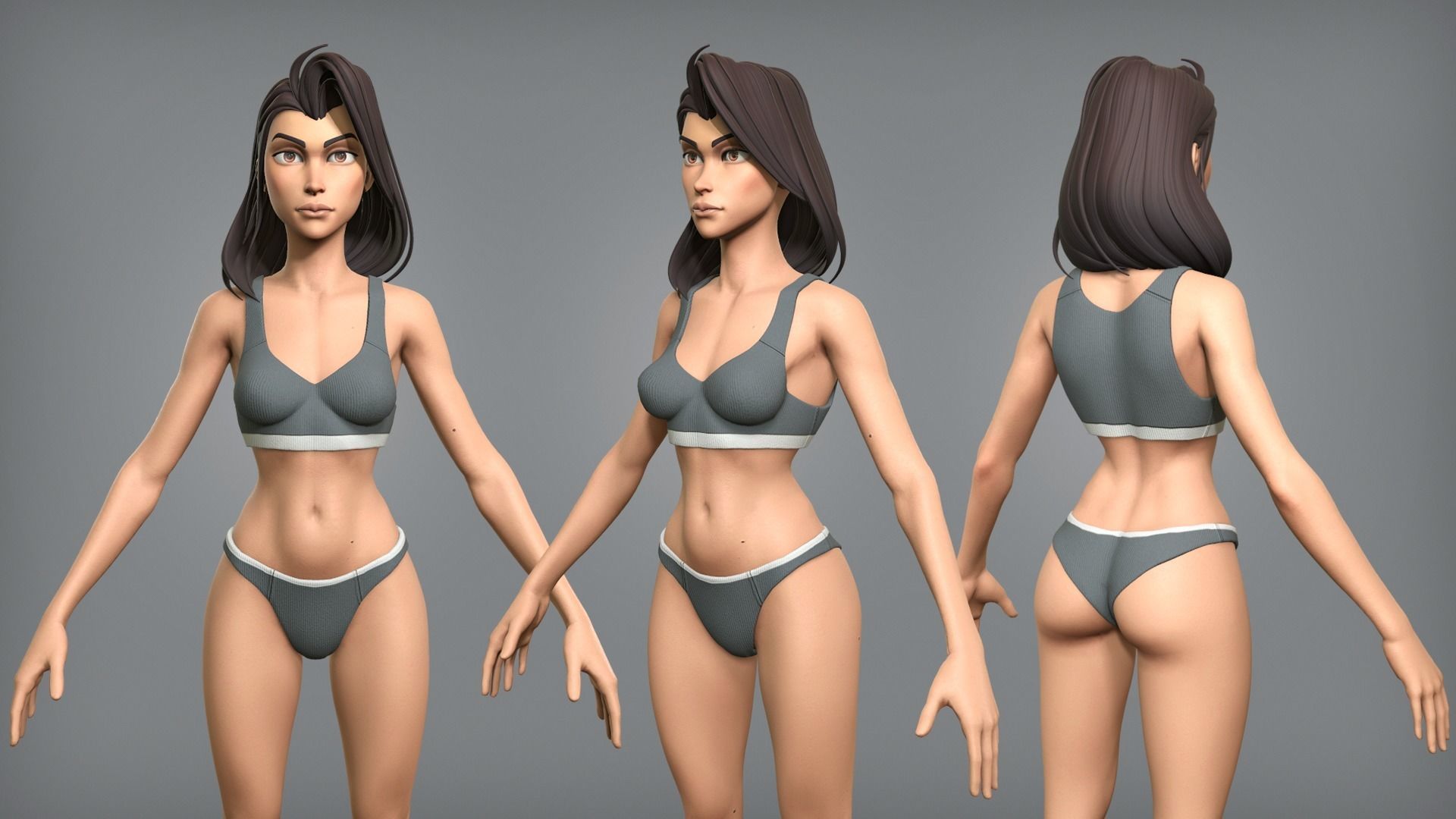 Cartoon female character Sarah base mesh Low-poly 3D model_5