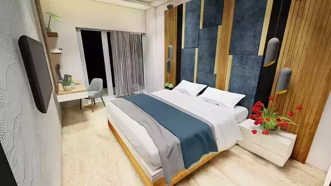 BEDROOM RENDERS with bed and desk