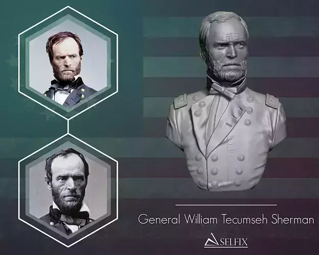 General William Tecumseh Sherman bust sculpture 3D print model