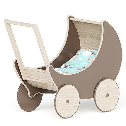 Puppenwagen baby stroller - wooden Free 3D model