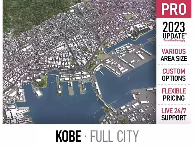 Kobe - 3D City Model Low-poly 3D model