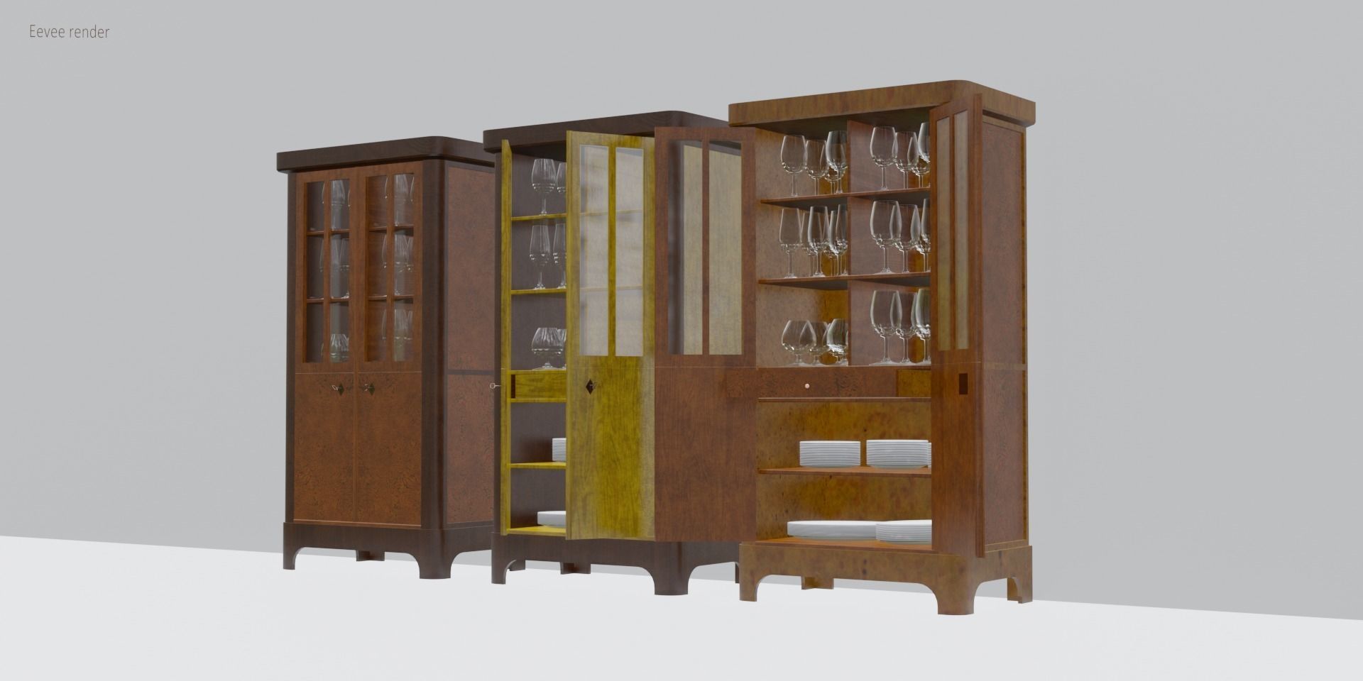 Rigged 19th Century Cupboard Biedermeier Style for blender Low-poly 3D model_10