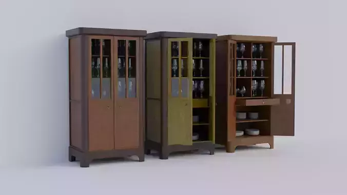 Rigged 19th Century Cupboard Biedermeier Style for blender Low-poly 3D model Rigged 19th Century Cupboard Biedermeier Style for blender Low-poly 3D model