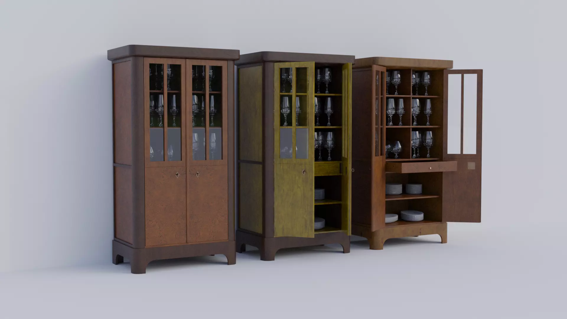 Rigged 19th Century Cupboard Biedermeier Style for blender Low-poly 3D model_0