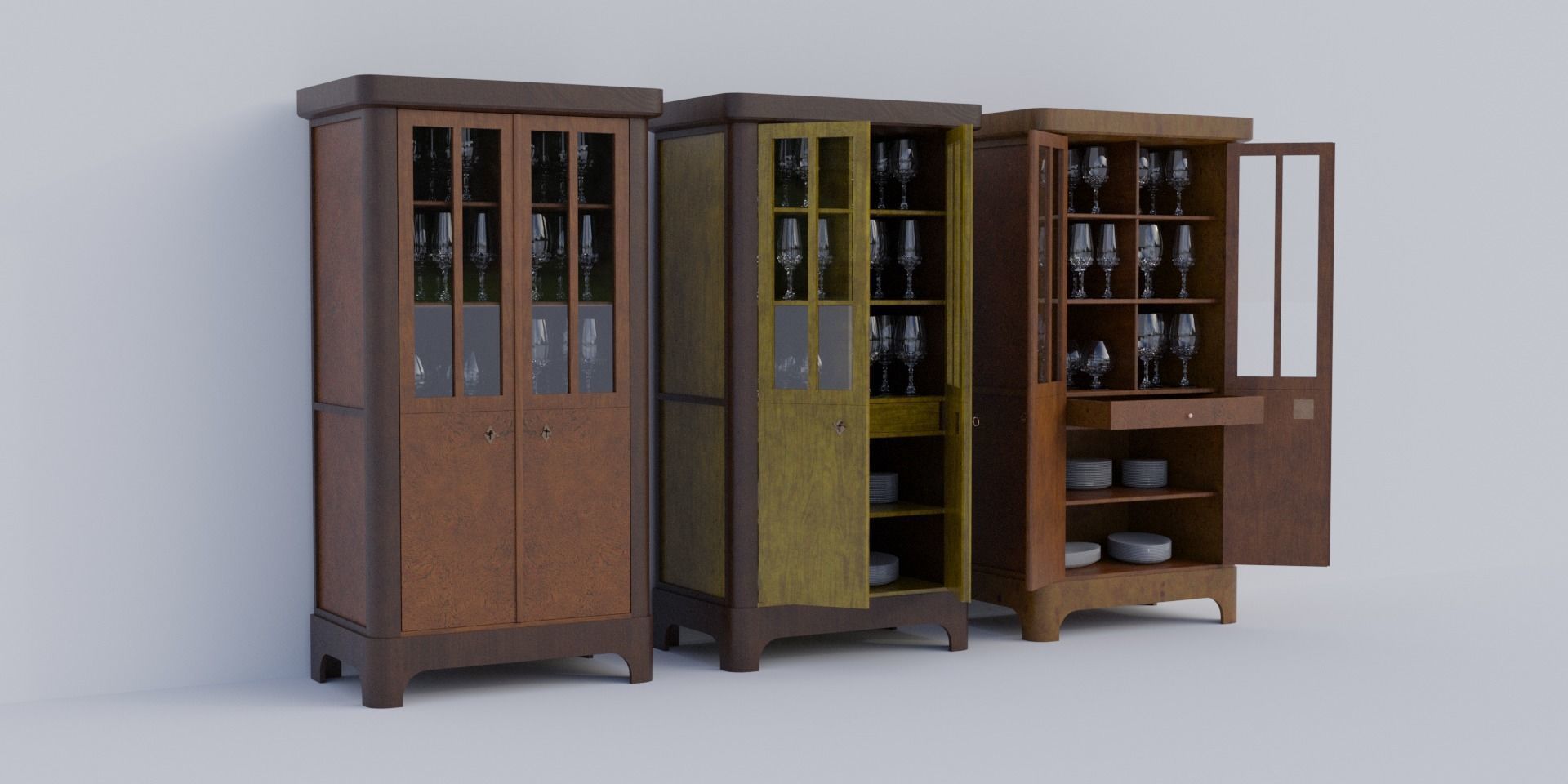 Rigged 19th Century Cupboard Biedermeier Style for blender Low-poly 3D model_11