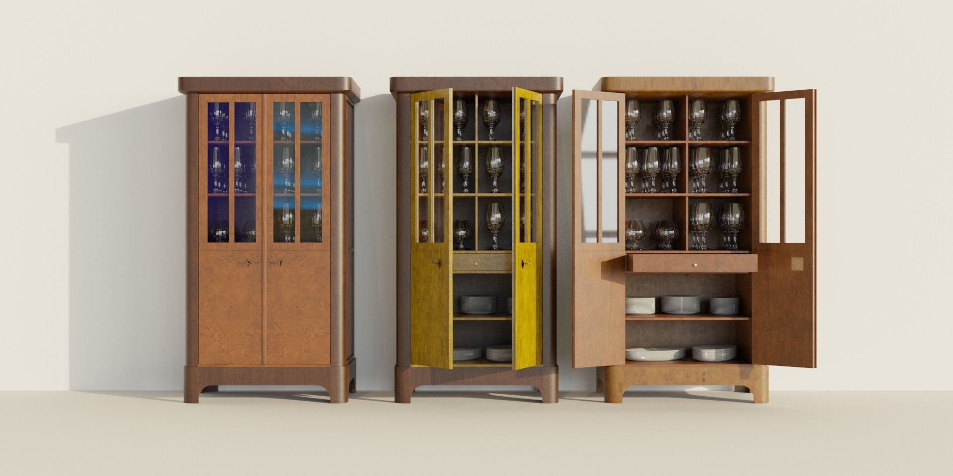 Rigged 19th Century Cupboard Biedermeier Style for blender Low-poly 3D model_1