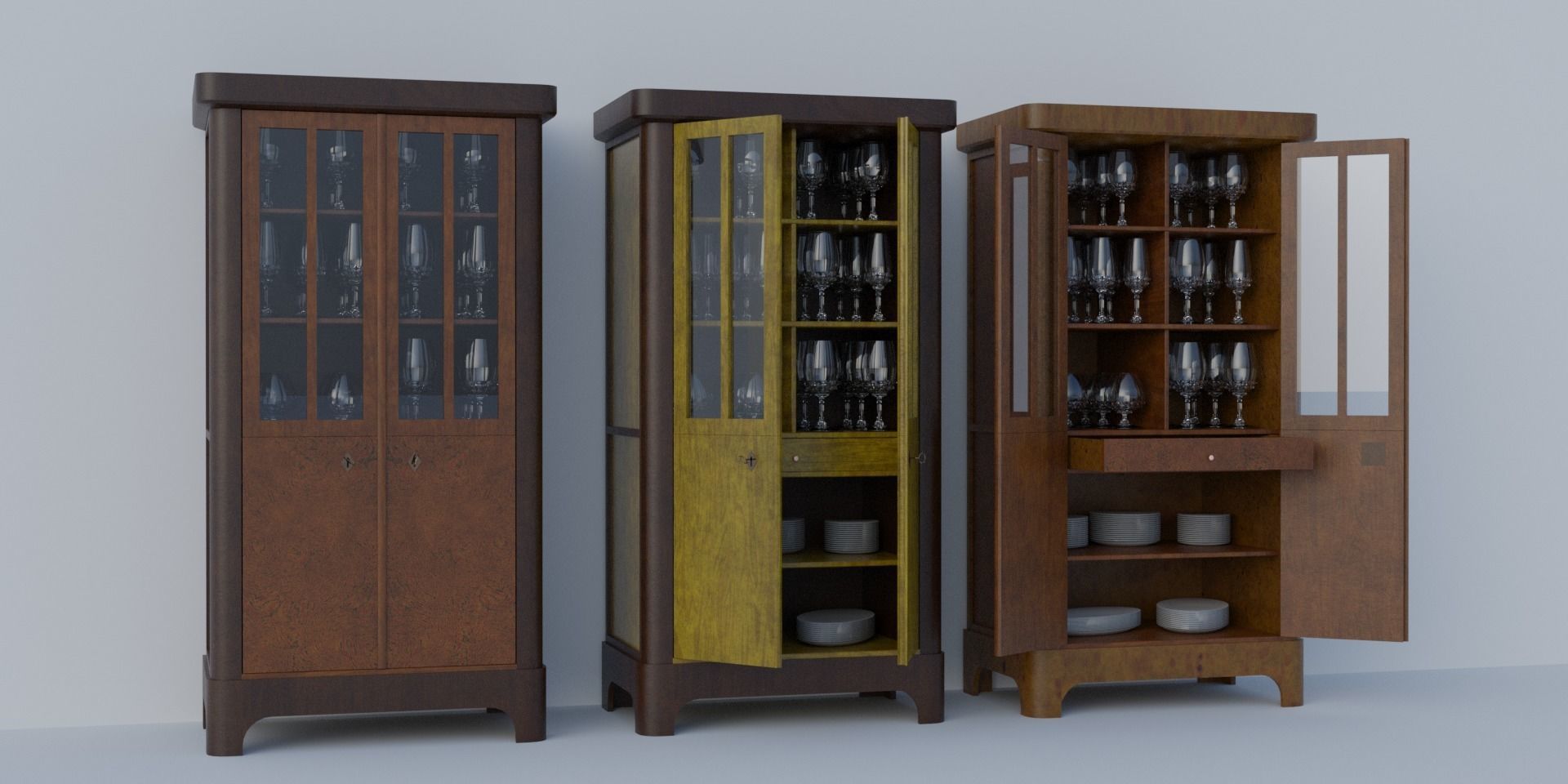 Rigged 19th Century Cupboard Biedermeier Style for blender Low-poly 3D model_6