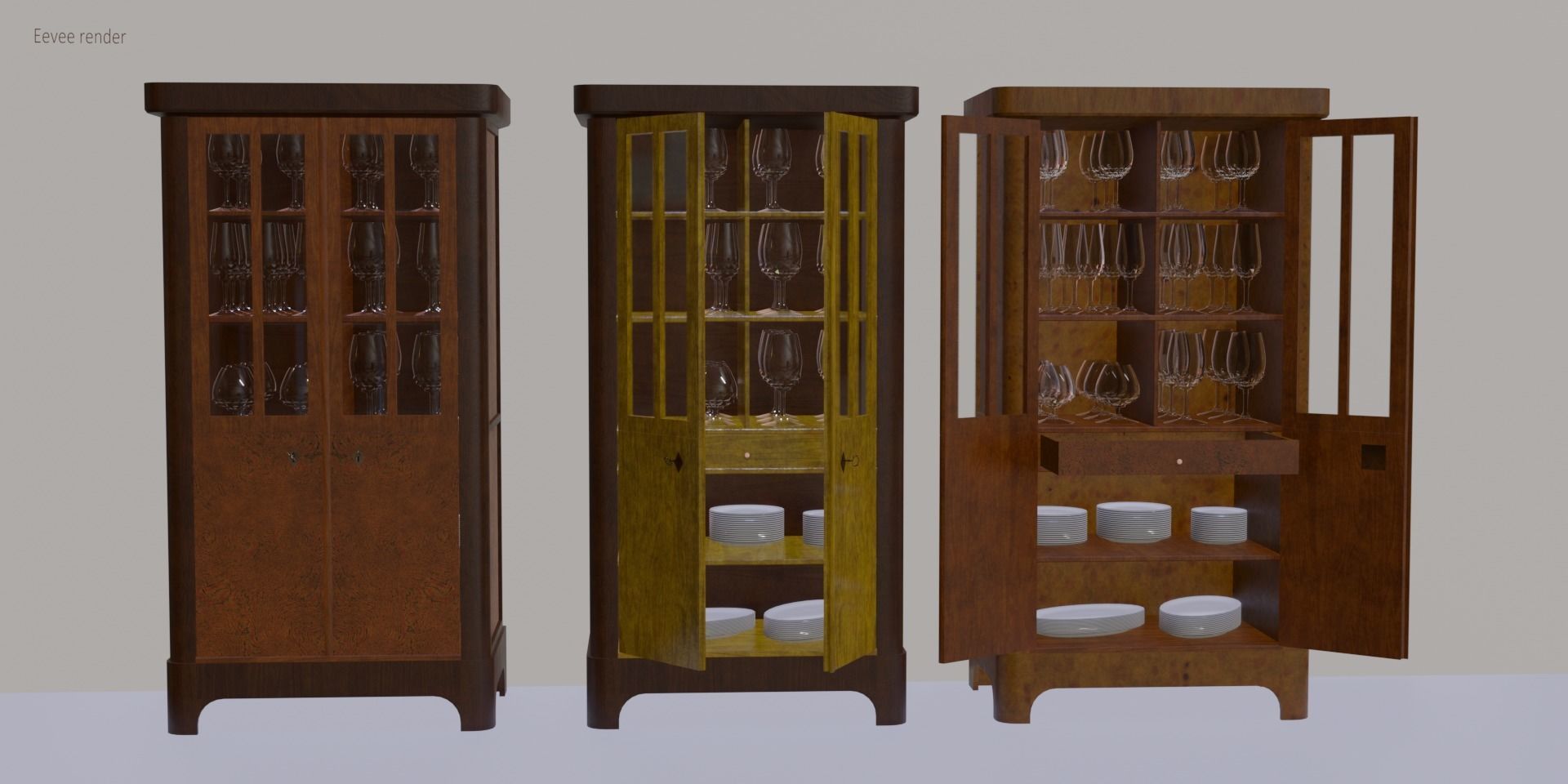 Rigged 19th Century Cupboard Biedermeier Style for blender Low-poly 3D model_9