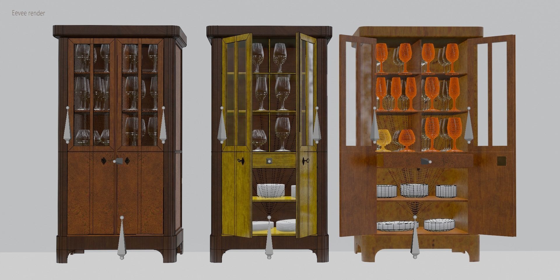 Rigged 19th Century Cupboard Biedermeier Style for blender Low-poly 3D model_13