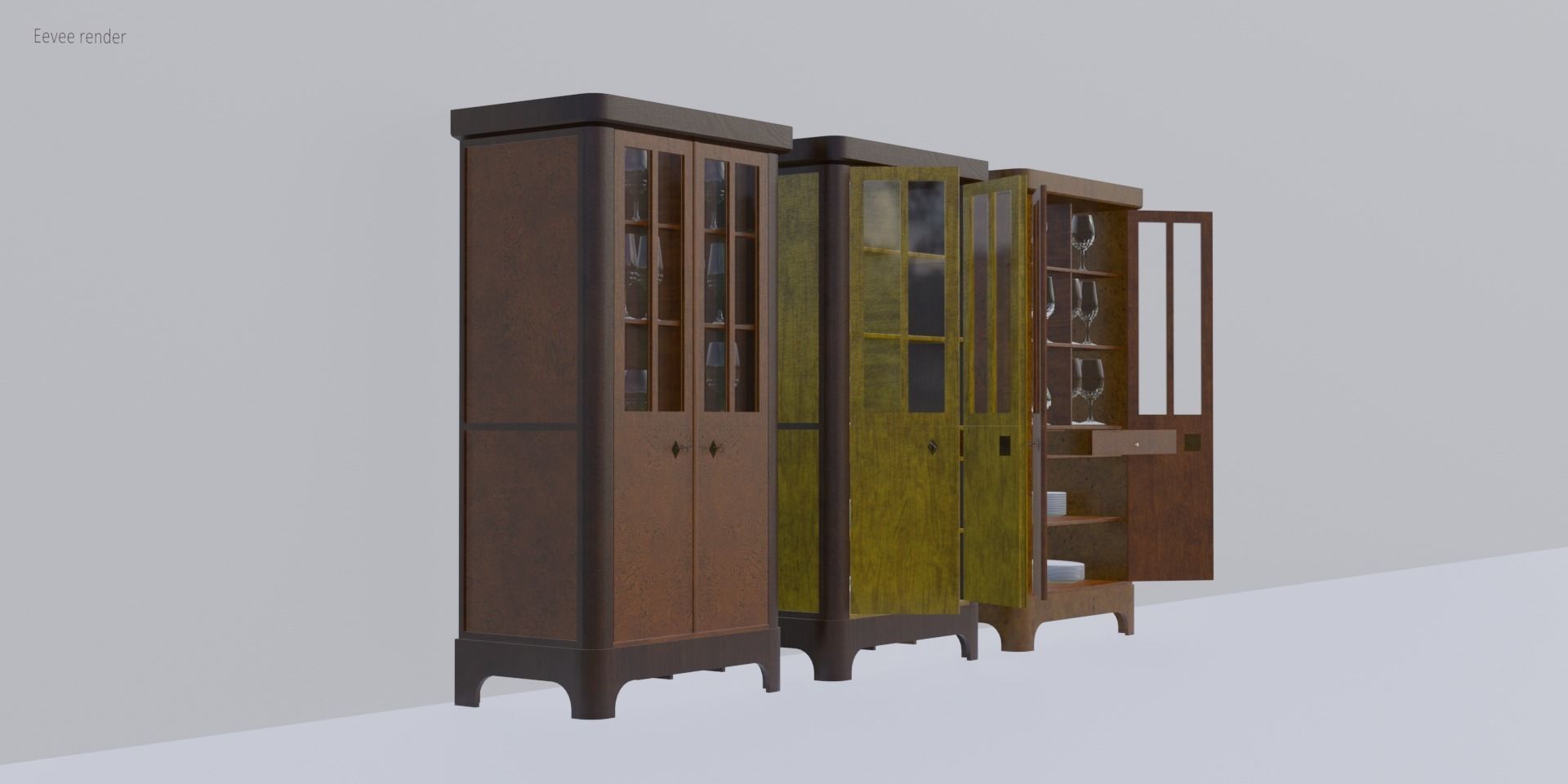 Rigged 19th Century Cupboard Biedermeier Style for blender Low-poly 3D model_8