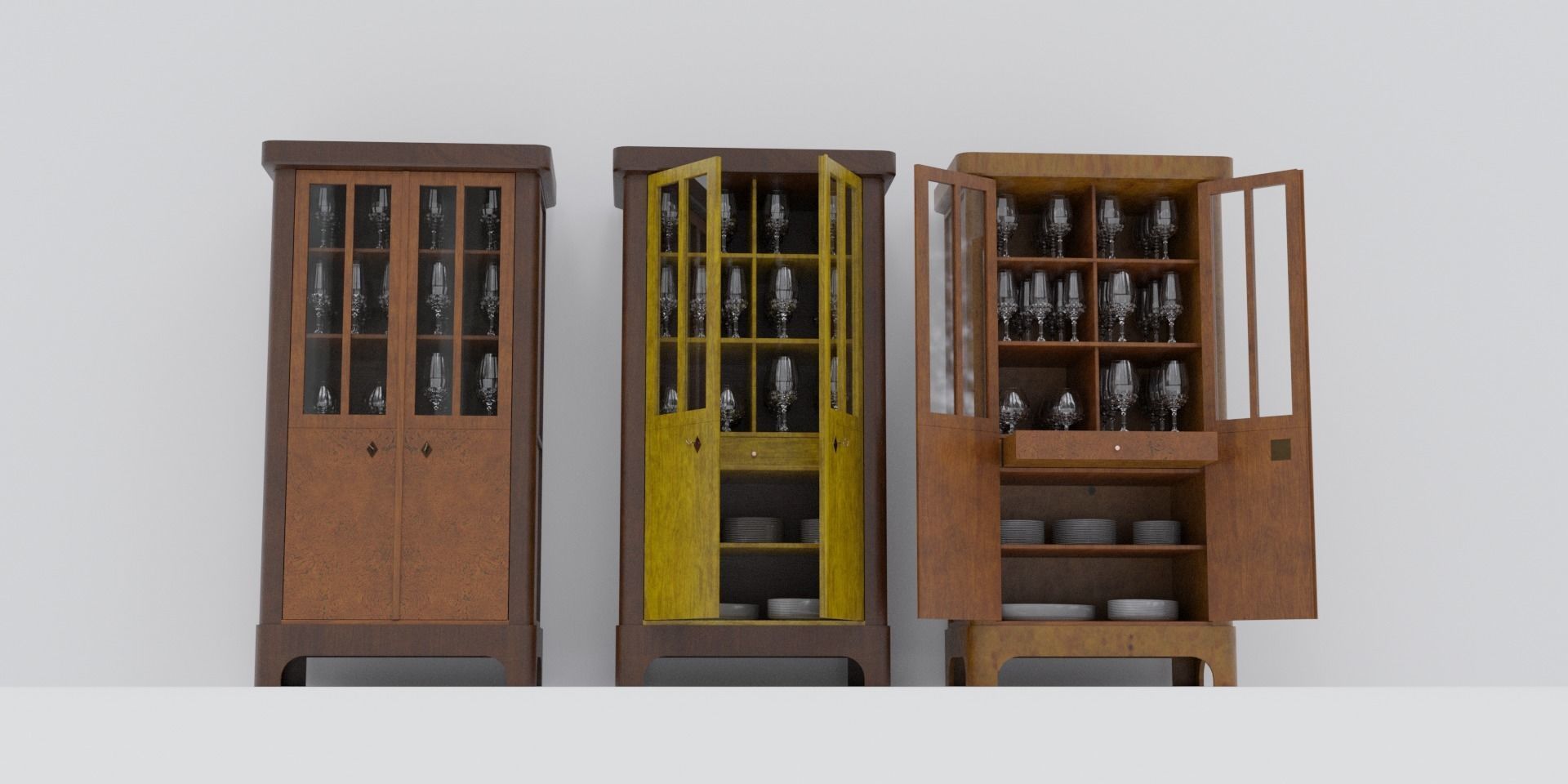 Rigged 19th Century Cupboard Biedermeier Style for blender Low-poly 3D model_5