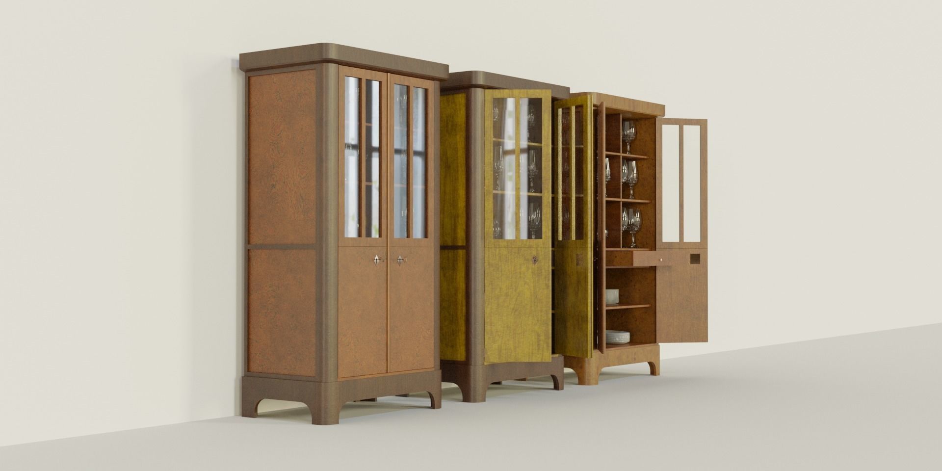 Rigged 19th Century Cupboard Biedermeier Style for blender Low-poly 3D model_7