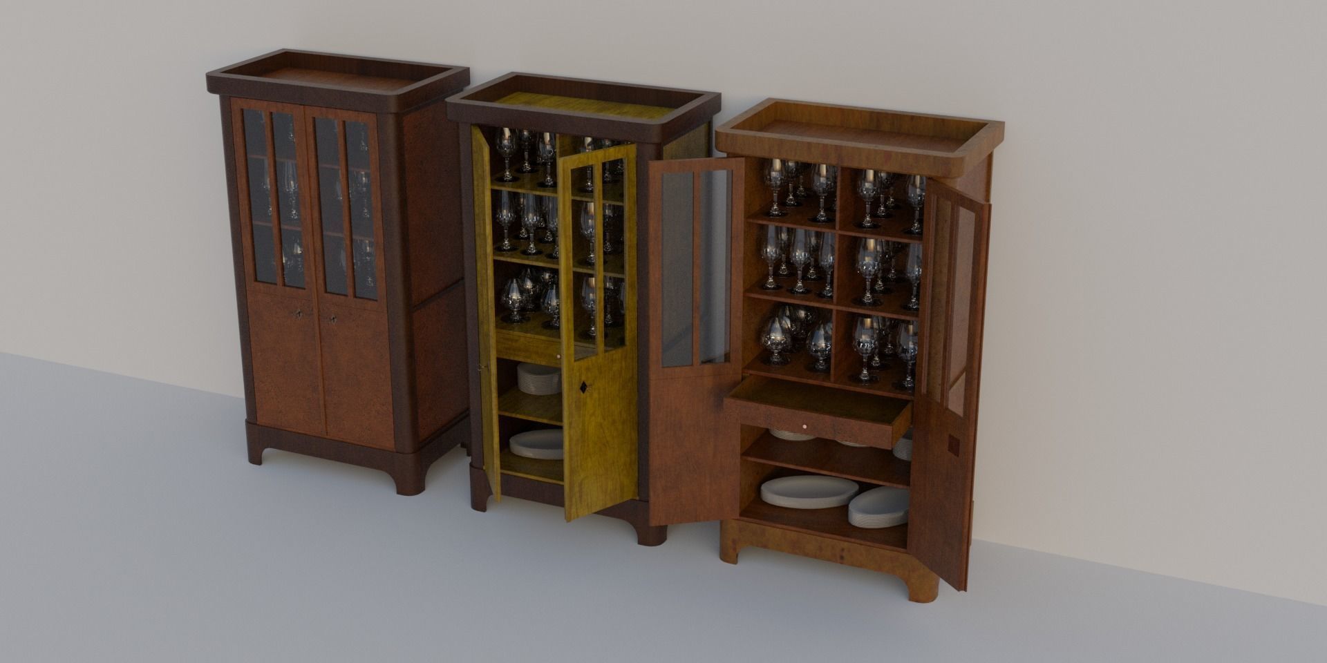 Rigged 19th Century Cupboard Biedermeier Style for blender Low-poly 3D model_3