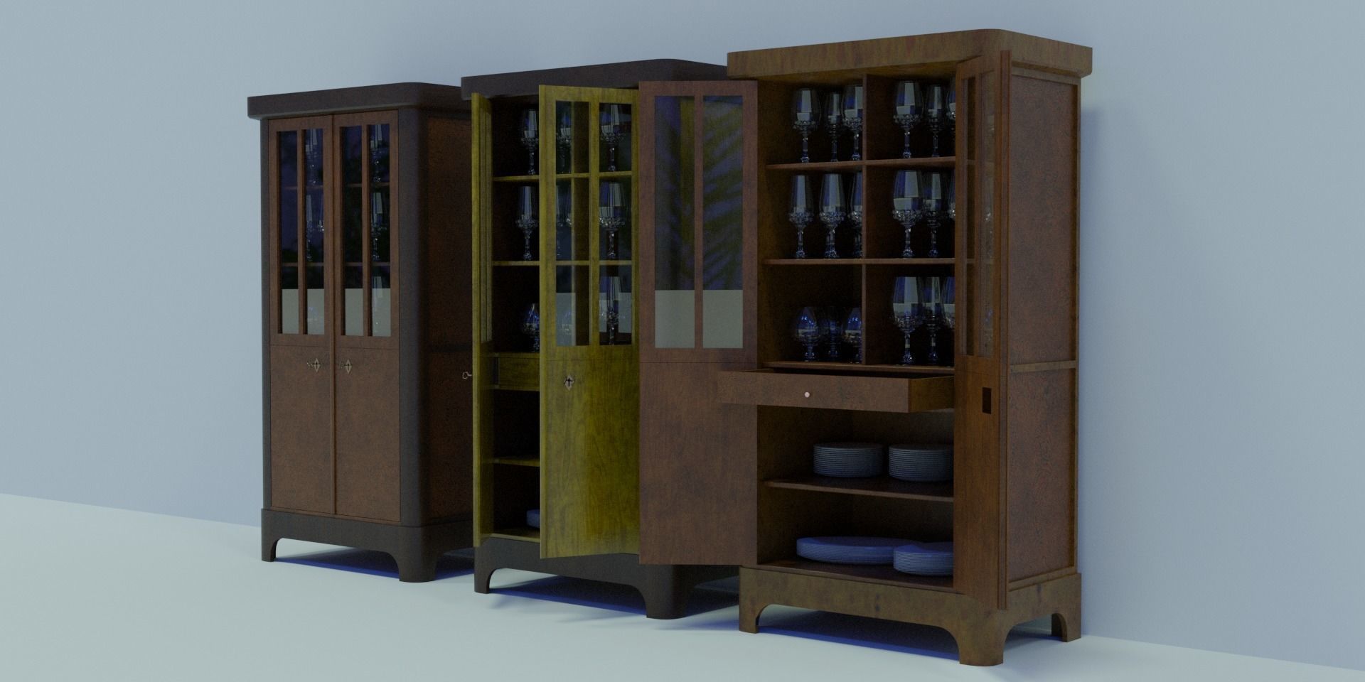 Rigged 19th Century Cupboard Biedermeier Style for blender Low-poly 3D model_2