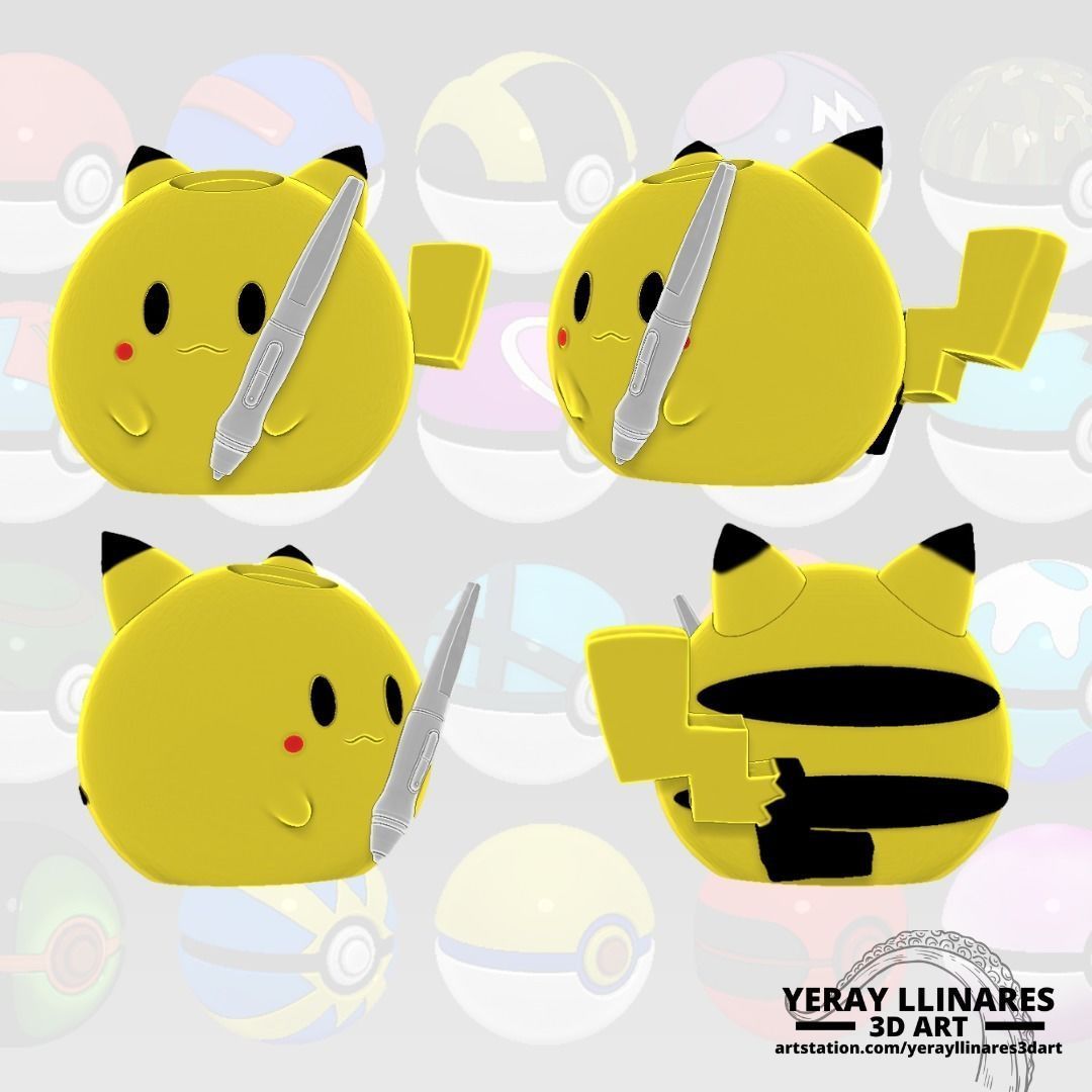 PIKACHU TABLET PENCIL HOLDER 3D print model_4