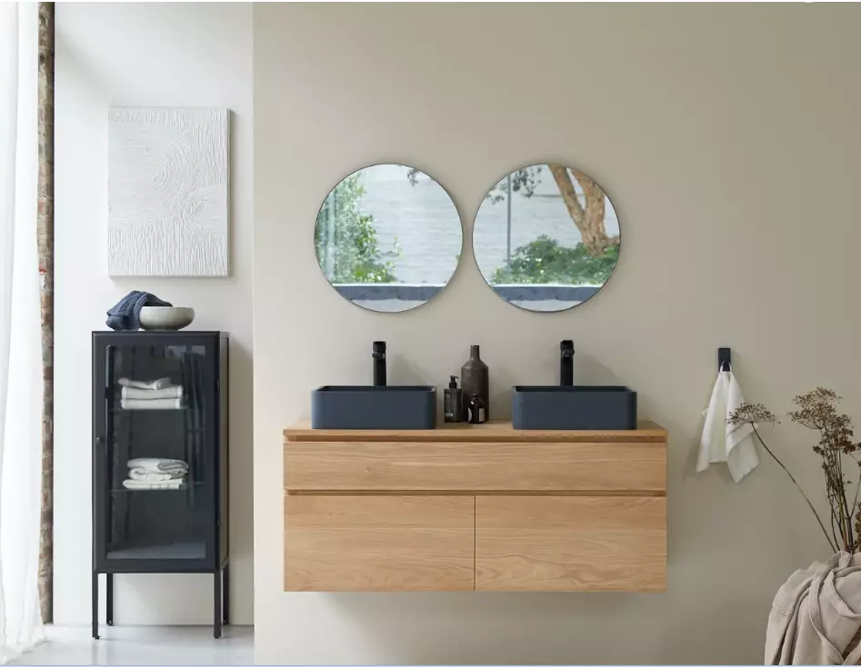 bagno modern bathroom vanity with mirror and two sinks 3D model_0