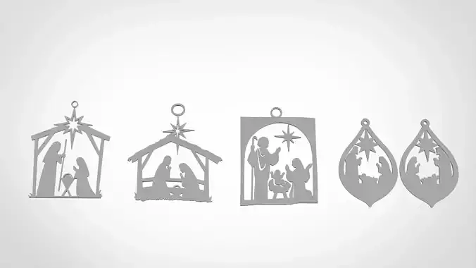 Christmas Holy Family ornaments Pack of 4   3D print model