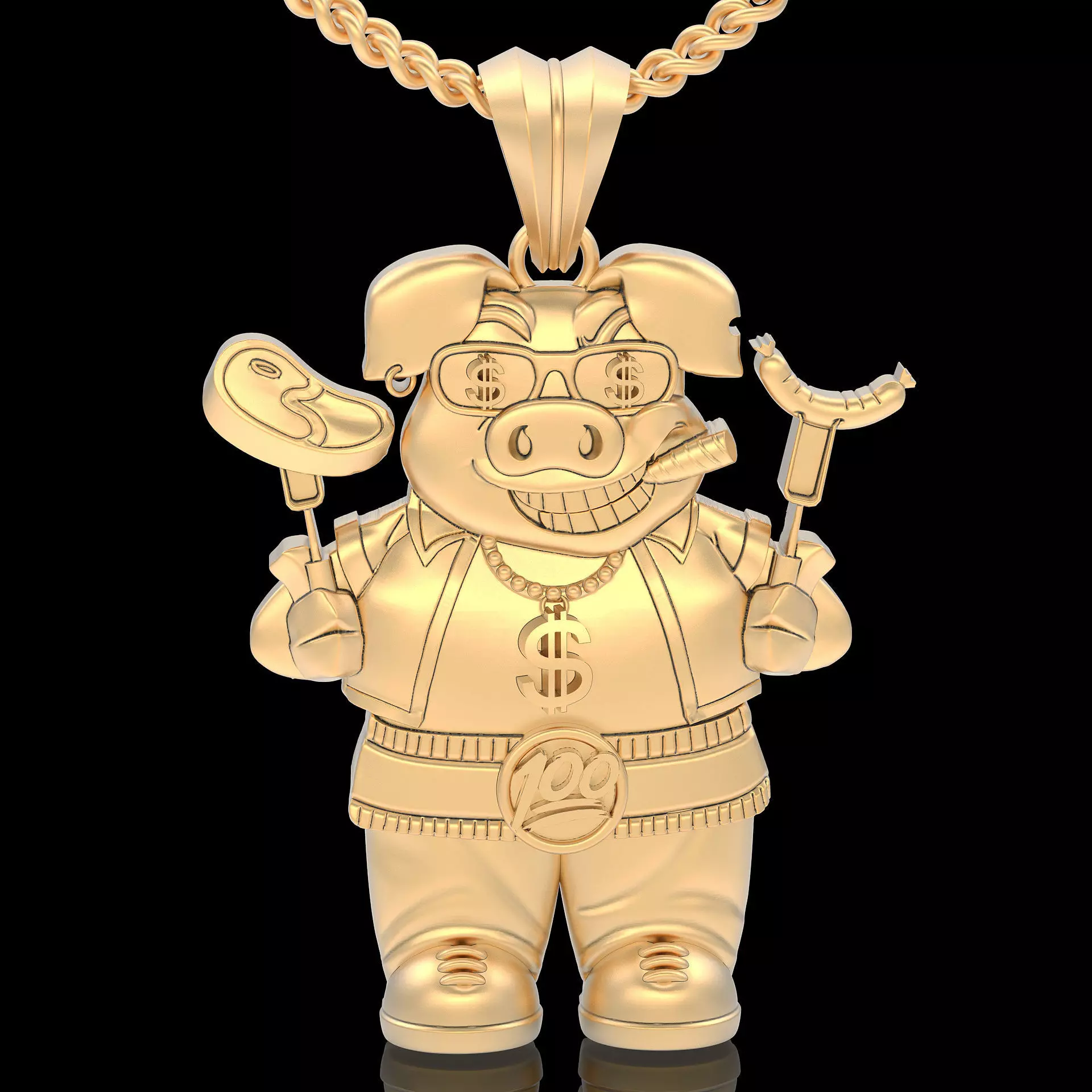 Rich pig pendant silver gold printable jewelry 3D model 3D print model