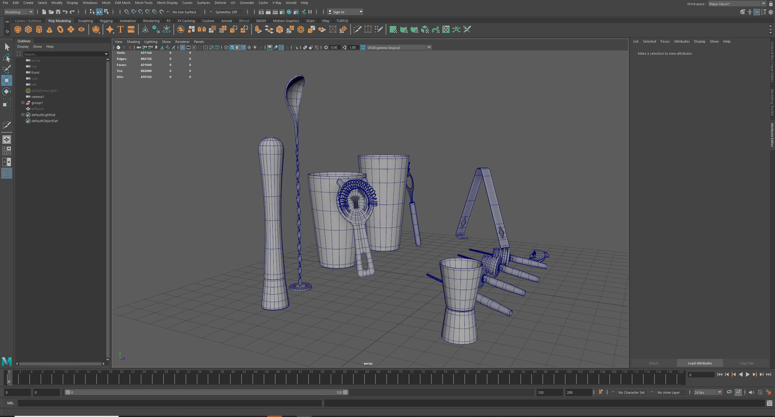 Cocktail Set of stainless steel bar tools Low-poly 3D model_4