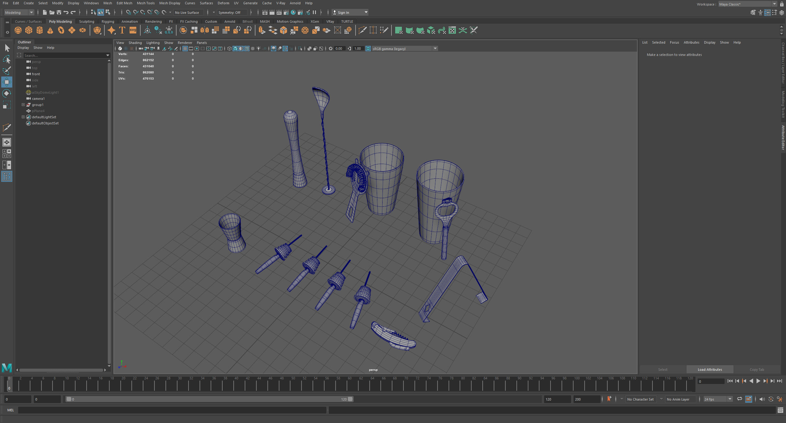 Cocktail Set of stainless steel bar tools Low-poly 3D model_3