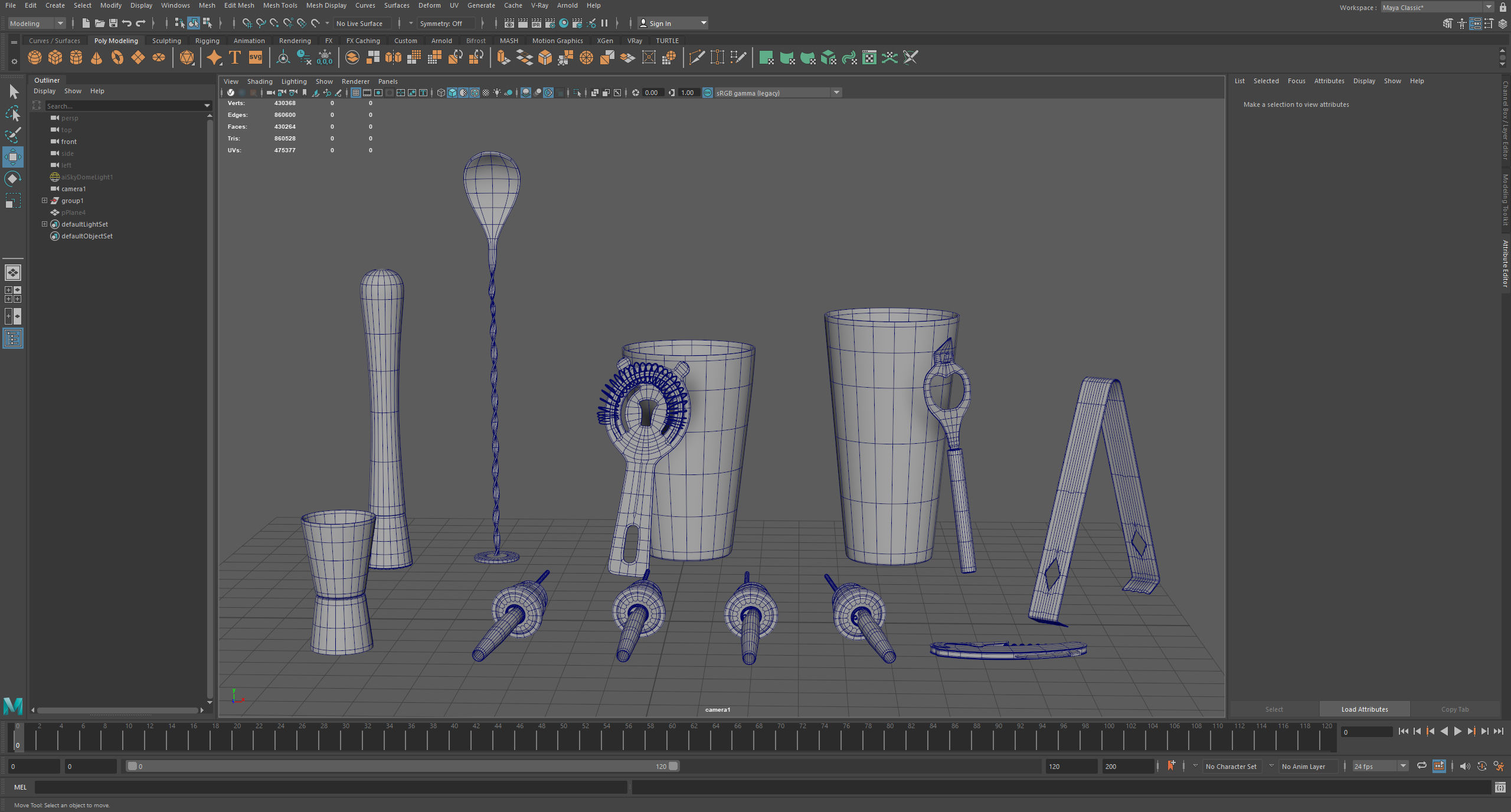 Cocktail Set of stainless steel bar tools Low-poly 3D model_2