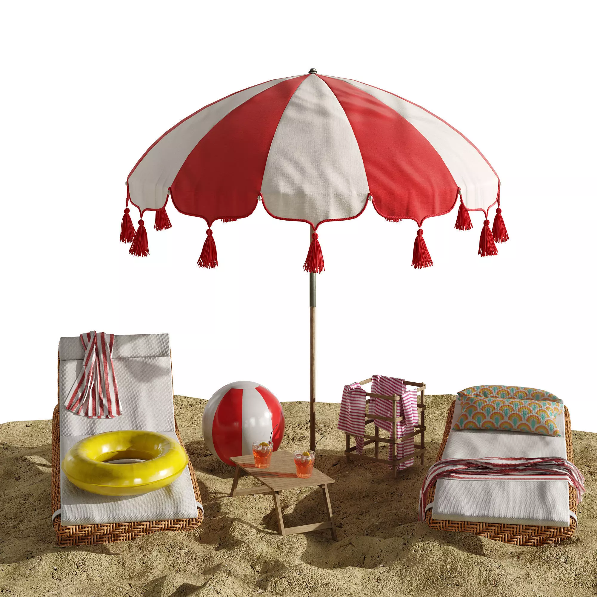 Beach umbrella and chaise longue set 11 3D model