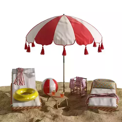 Beach umbrella and chaise longue set 11
