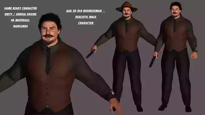 AAA 3D OLD BUSINESSMAN CHARACTER - REALISTIC HUMAN RIGGED  Low-poly 3D model