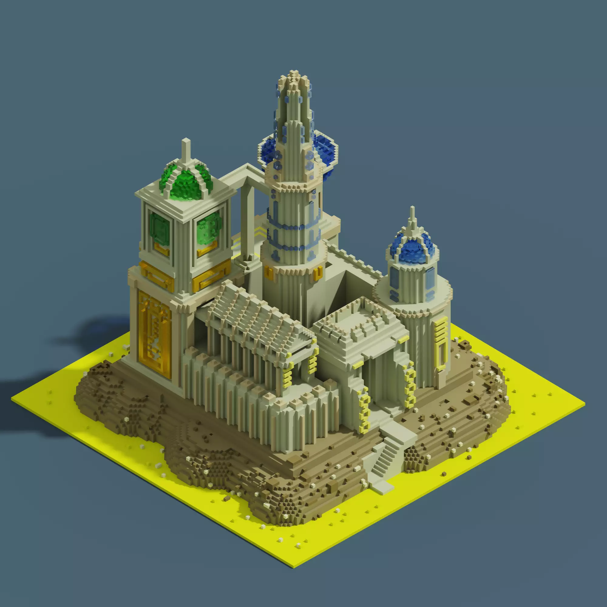 voxel castel 128x128x128 cube Low-poly 3D model_0