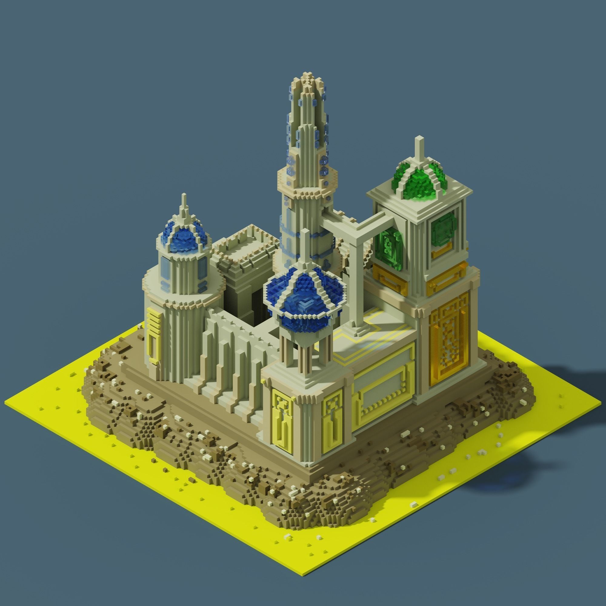 voxel castel 128x128x128 cube Low-poly 3D model_4