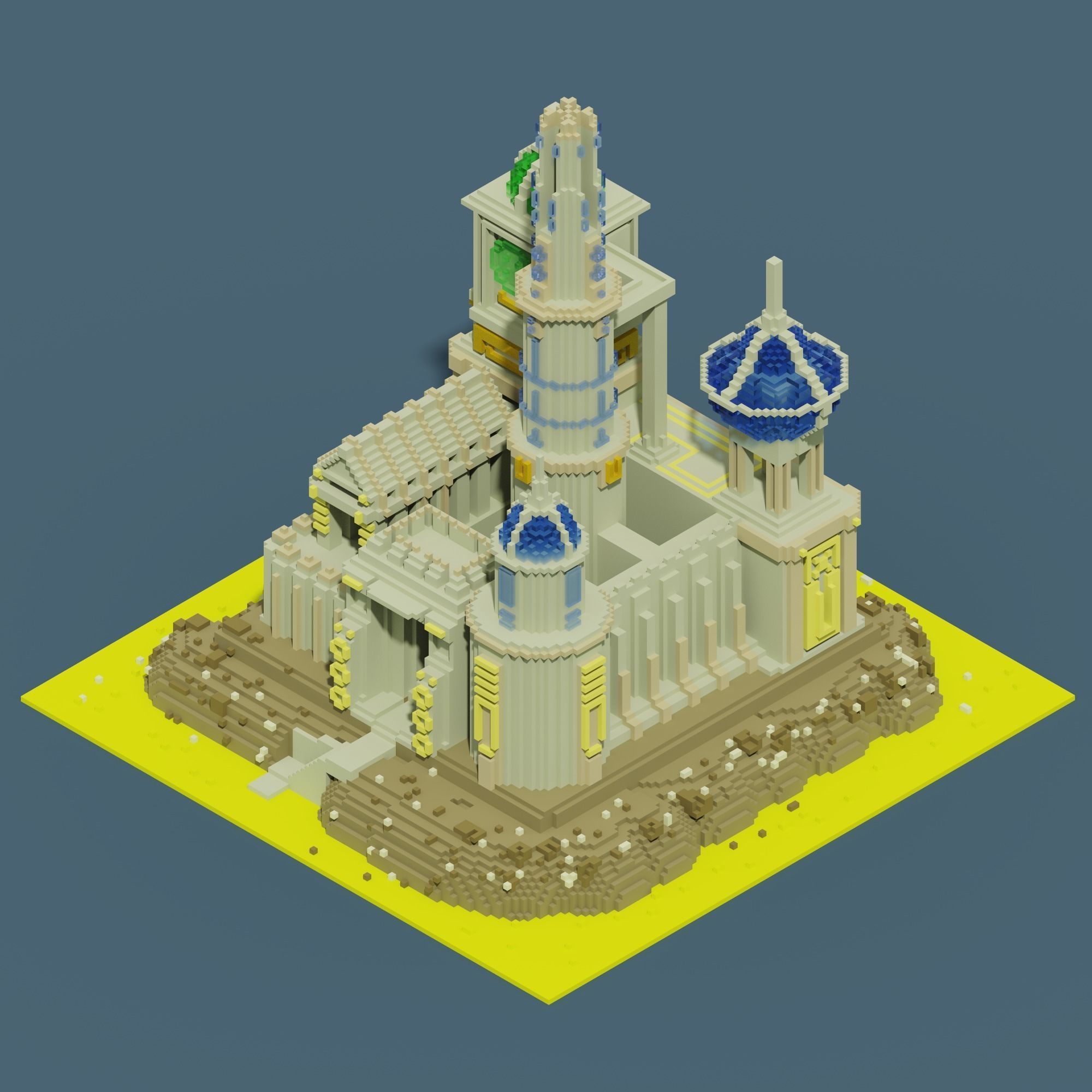 voxel castel 128x128x128 cube Low-poly 3D model_2
