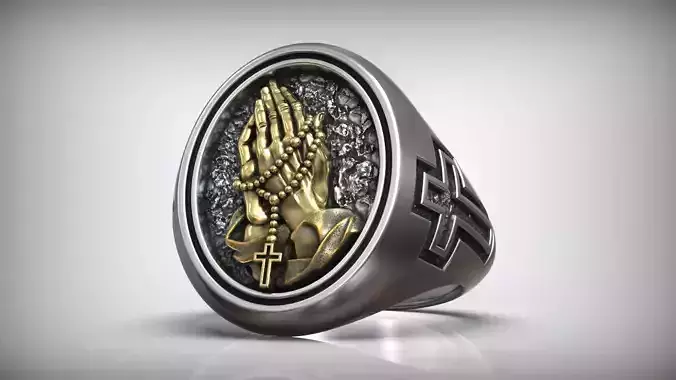 Praying Hands Holy Rosary Christian Catholic Signet 3D print model