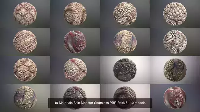10 Materials Skin Monster Seamless PBR Pack 5