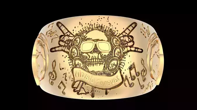 Music forever skull ring silver gold printable jewelry 3D model