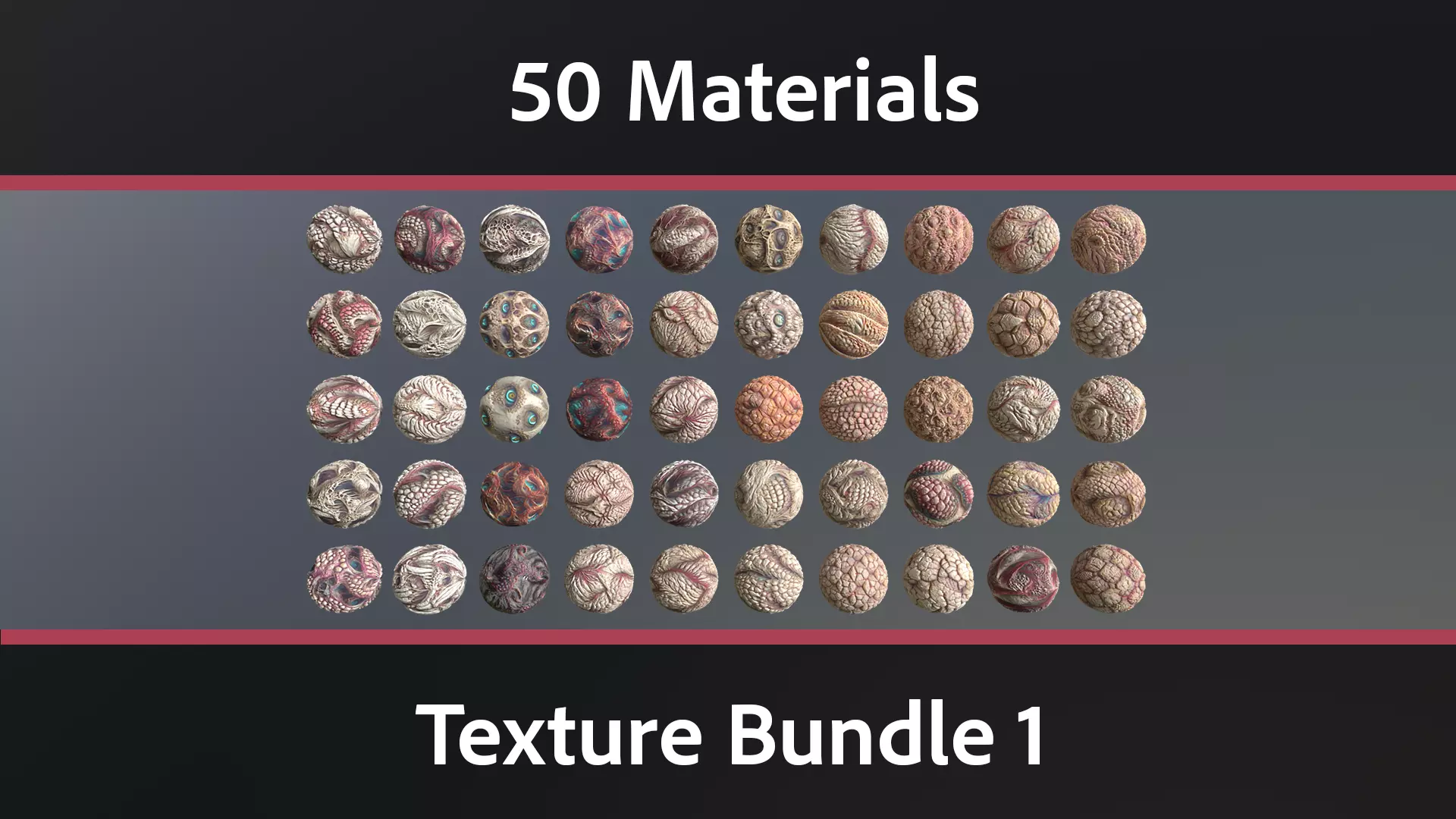 50 Materials Skin Monster Seamless PBR Bundle 1 Texture_0