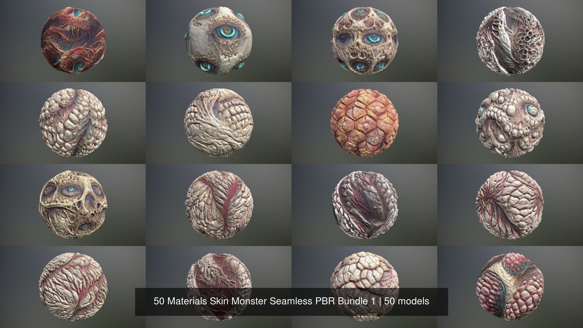 50 Materials Skin Monster Seamless PBR Bundle 1 Texture_2