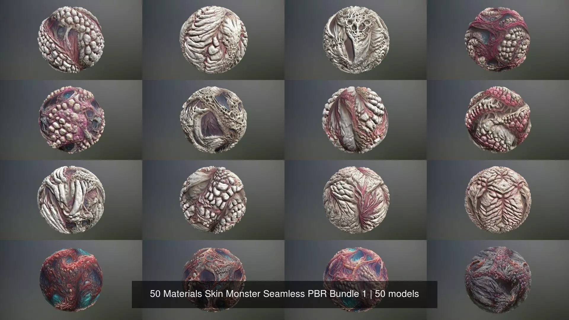 50 Materials Skin Monster Seamless PBR Bundle 1 Texture_1
