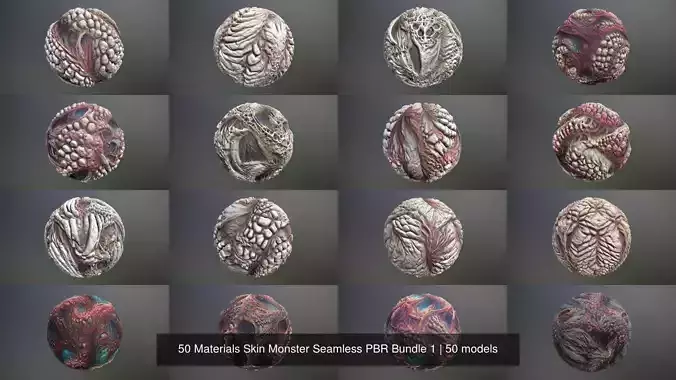 50 Materials Skin Monster Seamless PBR Bundle 1