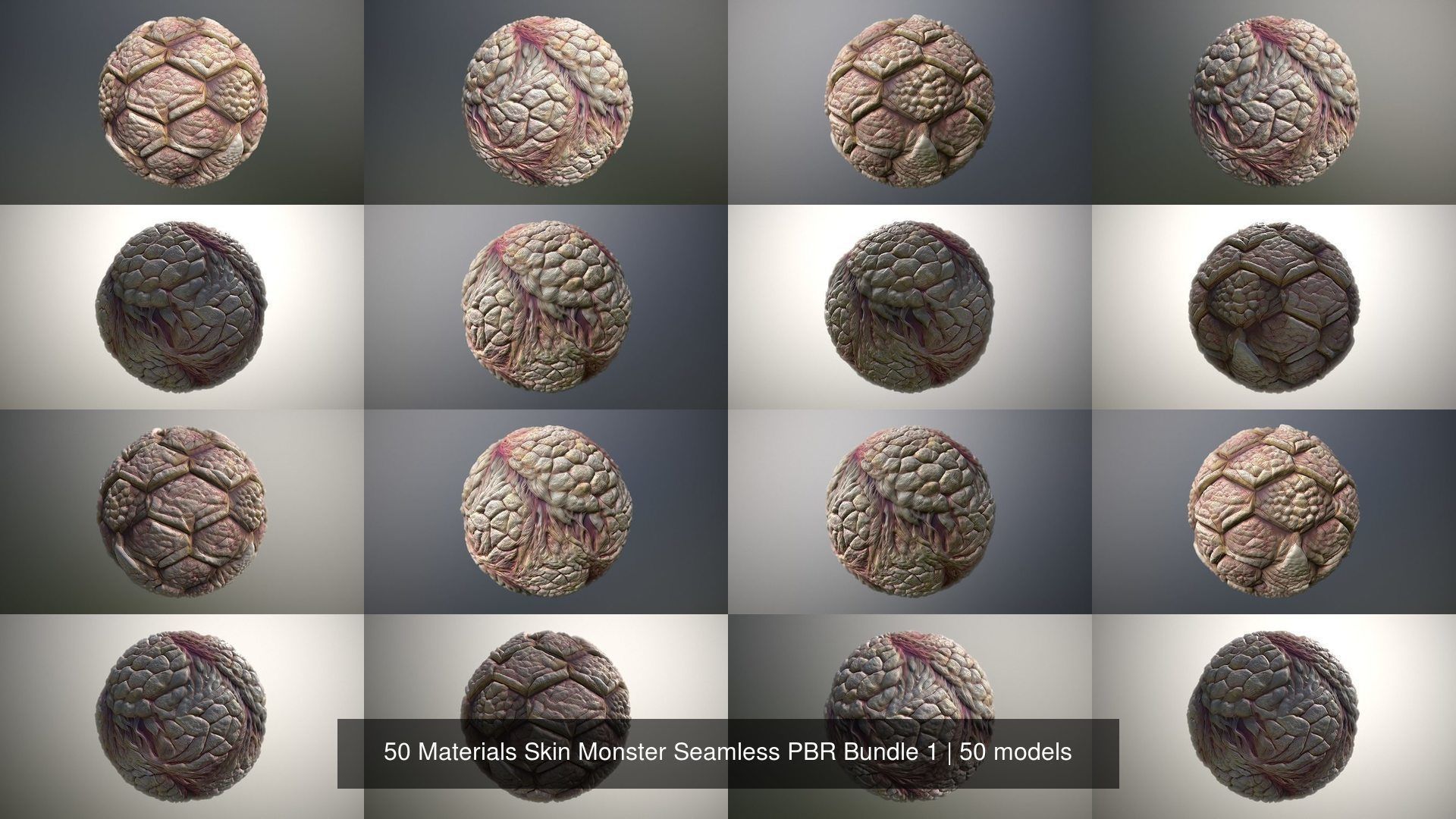 50 Materials Skin Monster Seamless PBR Bundle 1 Texture_6